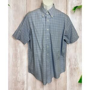 Brooks Brothers Button Front Short Sleeve Shirt Sz 16 Blue Check Supima Cotton